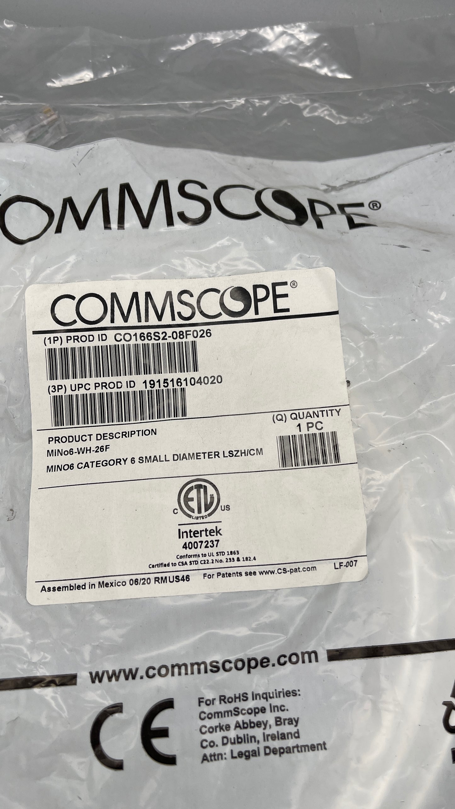 Commscope MINO6 CATEGORY 6 SMALL DIAMETER LSZH/CM CO166S2-08F026