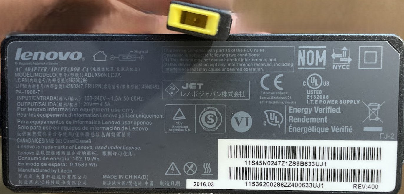 Lenovo 90W Slim Tip Ac Adapter ( 0B46994, ADLX90NLC2A, Original Packaging ) used