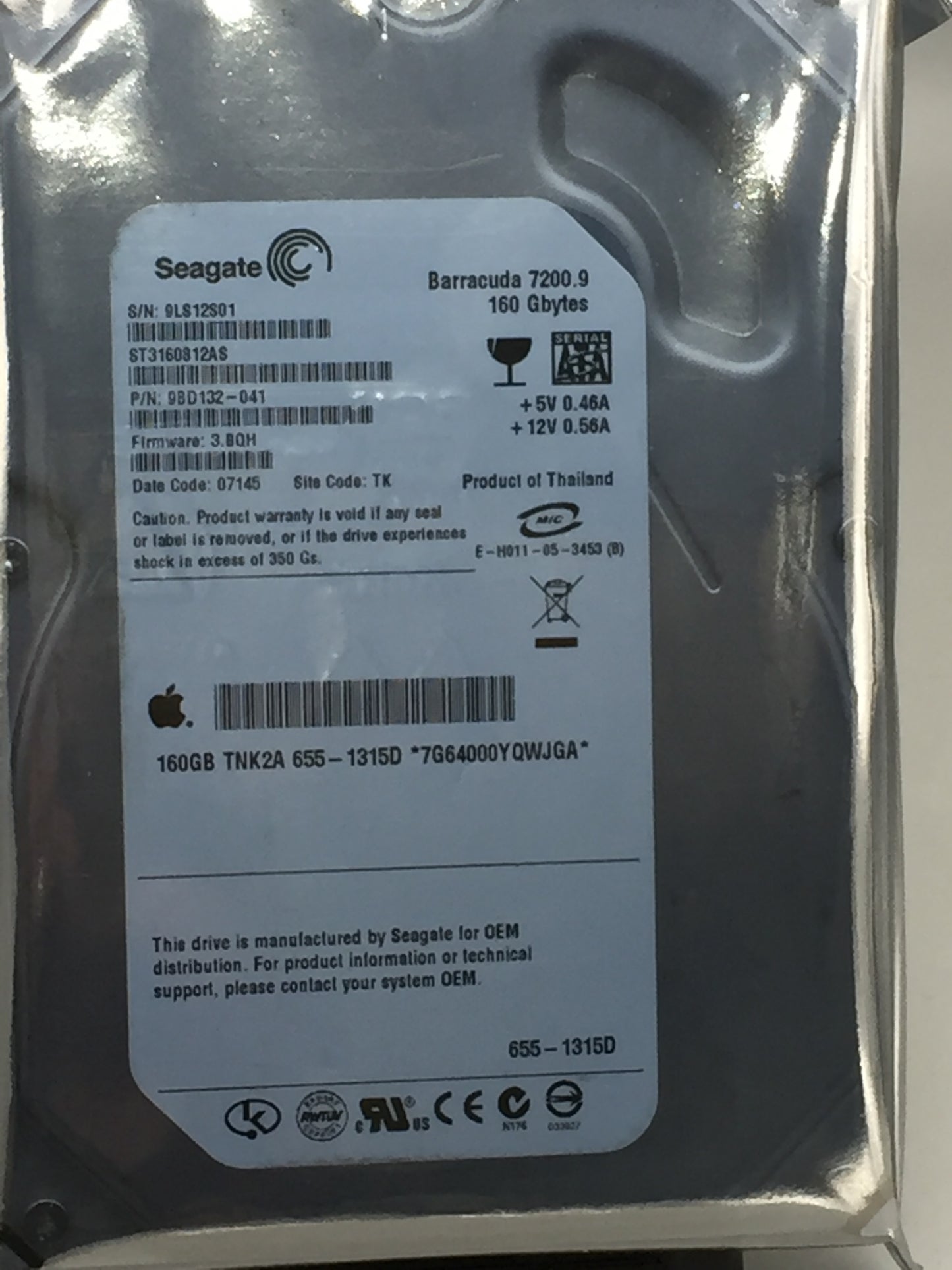 Seagate Barracuda 160GB 7200 RPM 8MB SATA 3.0Gb/s 3.5" Interna HDD Zero hours