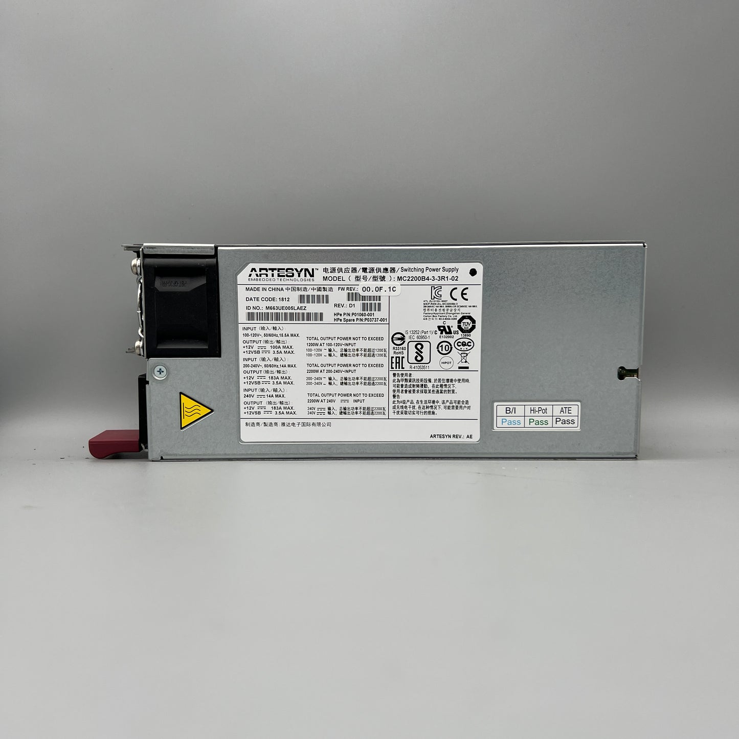 HP P01060-001 ARTESYN 2200W Power Supply P03737-001 MC2200B4-3-3R1-02 80PLUS PLATINUM