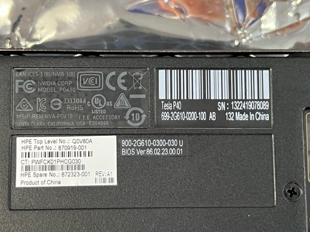 HP nVidia Tesla P40 GPU 24GB GDDR5 PCIE x16 870919-001 872323-001 Q0V80A