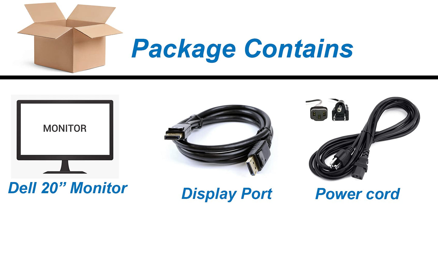 Dell P2014HT Widescreen 20 inch LED Monitor, VGA, Display Port, DVI, 16.7 Million Colors, 178 Degree Viewing Angle, Built-in USB Hub, used Grade A