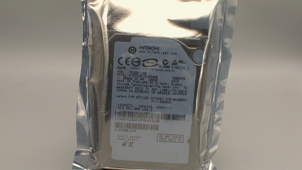 42T1122 Lenovo / IBM 160GB 7200 RPM SATA 2.5" Internal Laptop Hard Drive HTS723216L9SA60 USED