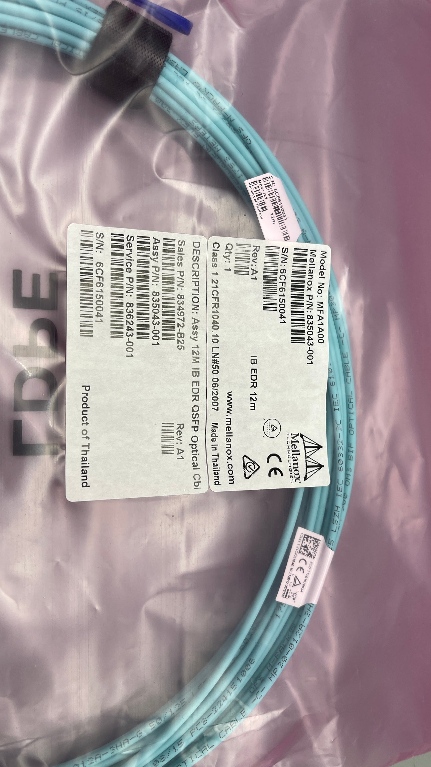 HPE 12M Ib EDR QSFP Optical Cable PN : 834972-B25 835043-001 836243-001