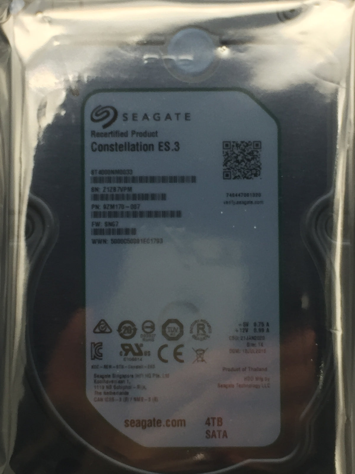 Seagate Constellation ES.3 4TB SATA 3.5" Enterprise HDD ST4000NM0033 Zero Hours