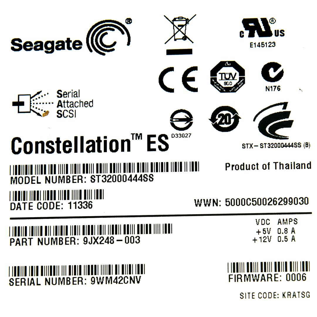 Seagate Constellation ES 7200.1 2 TB 7200 RPM SAS 2.0 6 GB/s 16 MB Cache 3.5-Inch Hard Drive - ST32000444SS Used