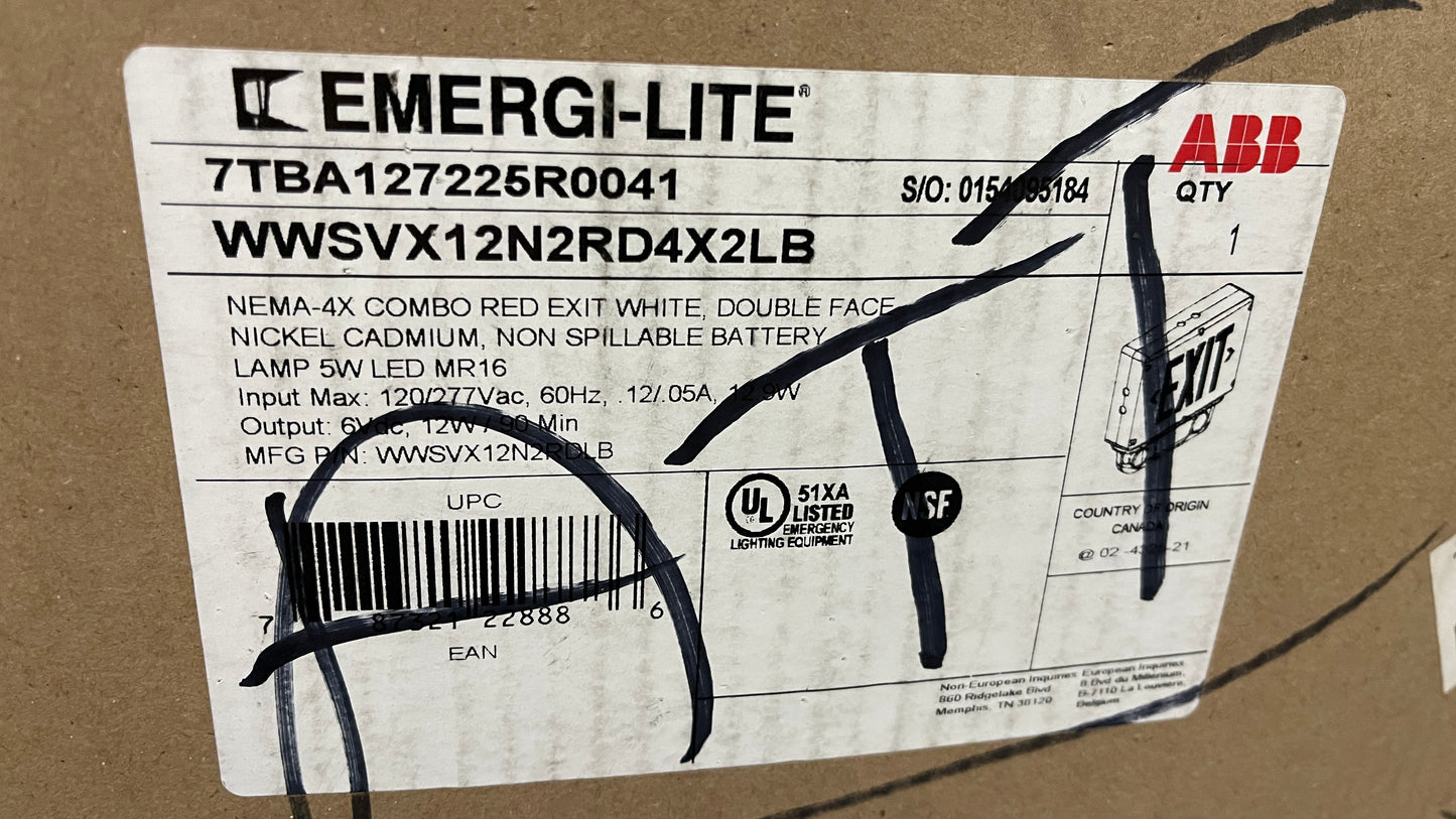 ABB EMERGI-LITE 7TBA127225R0041 WWSVX12N1RDLB Commercial Lighted Exit signs NEW OPEN BOX
