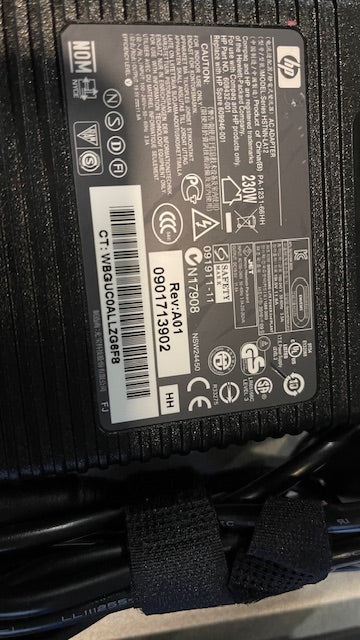 HP 230W Replacement AC Adapter for HP EliteBook 8730W, 8740W, 8760w, 8770w Series Notebook, 535592-001 19.5v 11.8a USED