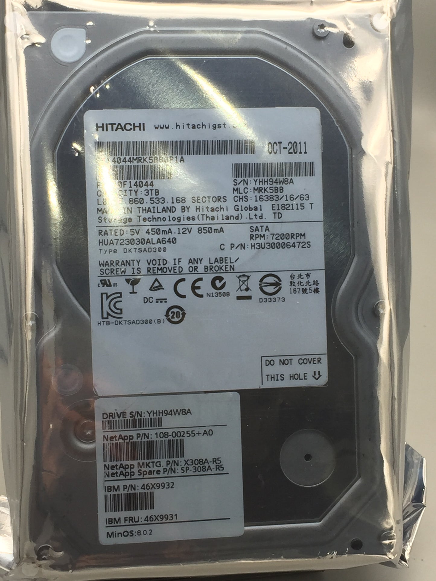Hitachi Ultrastar 7K3000 3TB 7200 RPM 64MB SATA 3.5" Enterprise HDD Zero Hours