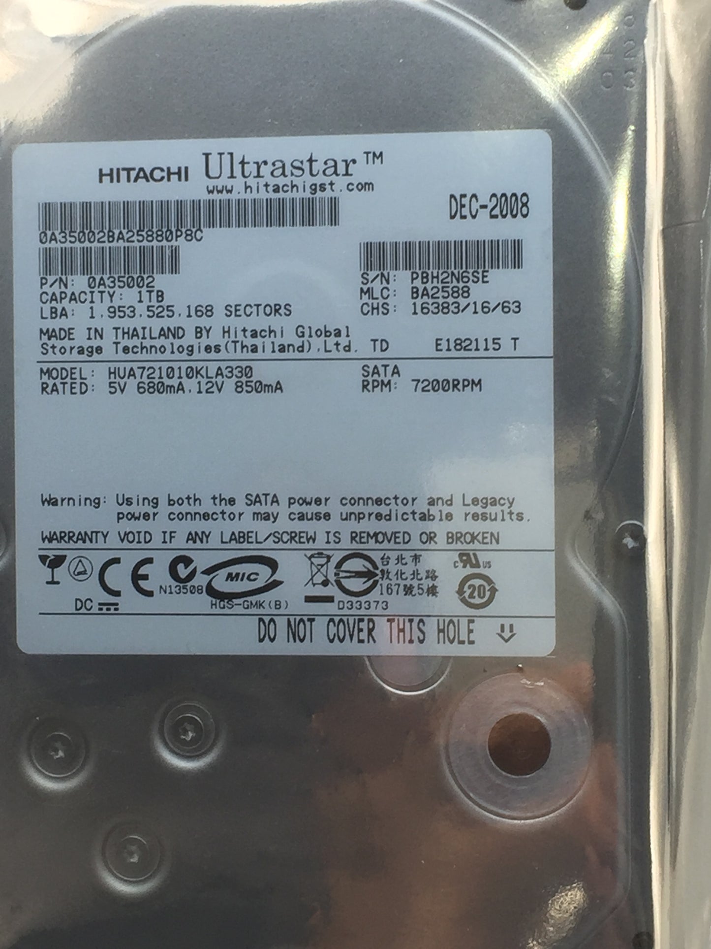 Hitachi Ultrastar A7K1000 1TB 7200 RPM 32MB SATA 3.5" Enterprise HDD Zero Hours