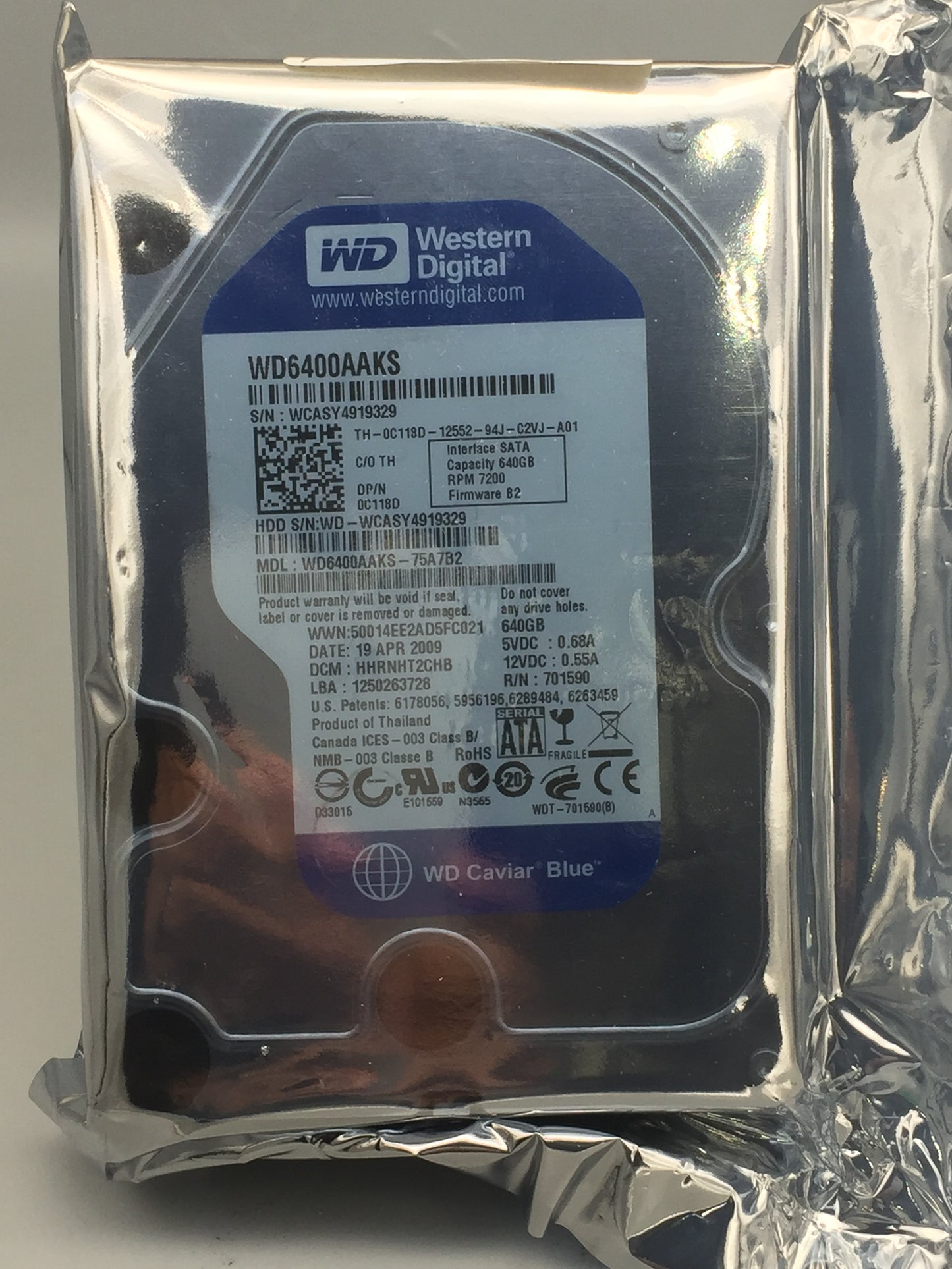 WD WD6400AAKS Caviar Blue 640GB 7200 RPM 16MB SATA 3.5" Internal HDD Zero Hours