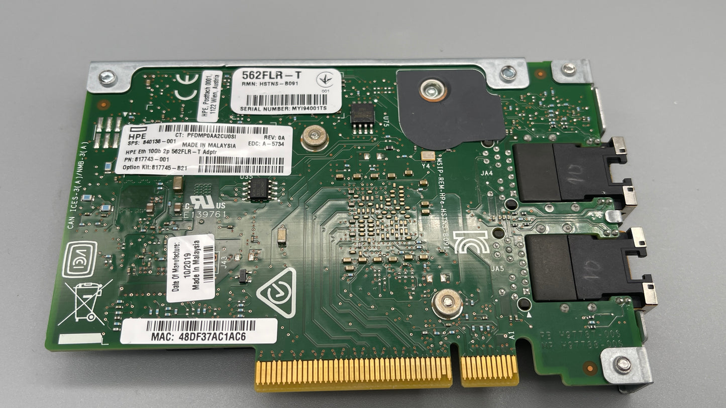 HPE 817743-001U PCA, DL560G10 CLX SYS I/O (TI) 10GB 562FLR-T 2-Port PCI-E FlexibleLom Network Adapter/Card