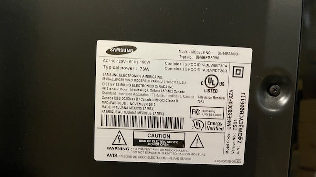 Samsung UN46ES8000 46" used monitor with stand