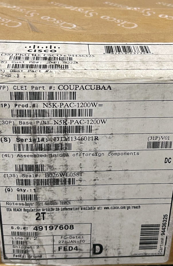 Cisco N5K-PAC-1200W 1200W Nexus 5020 PSU Module