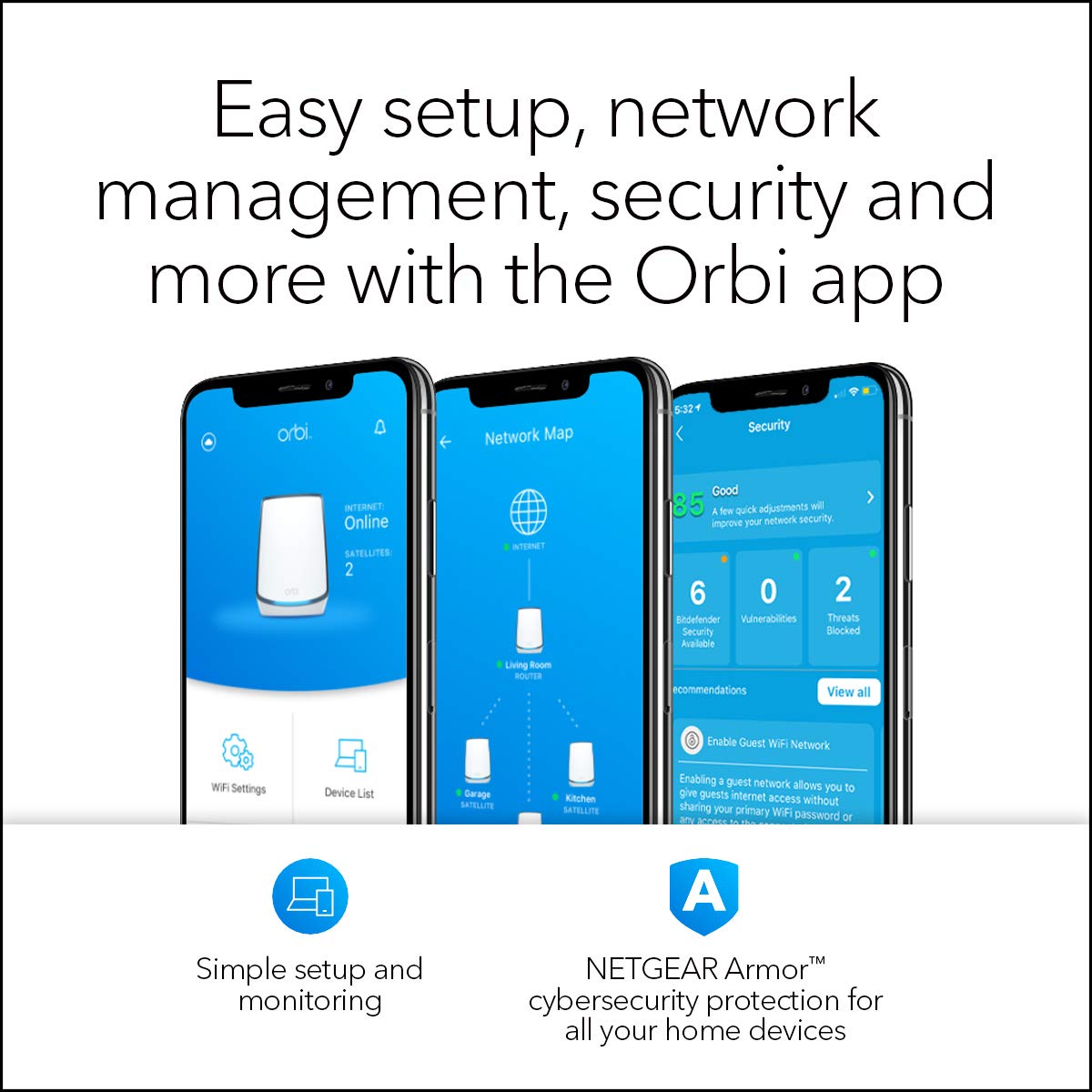 NETGEAR Orbi RBK852 Whole Home Tri-band Mesh WiFi 6 System(RBR850+RBS850) Used