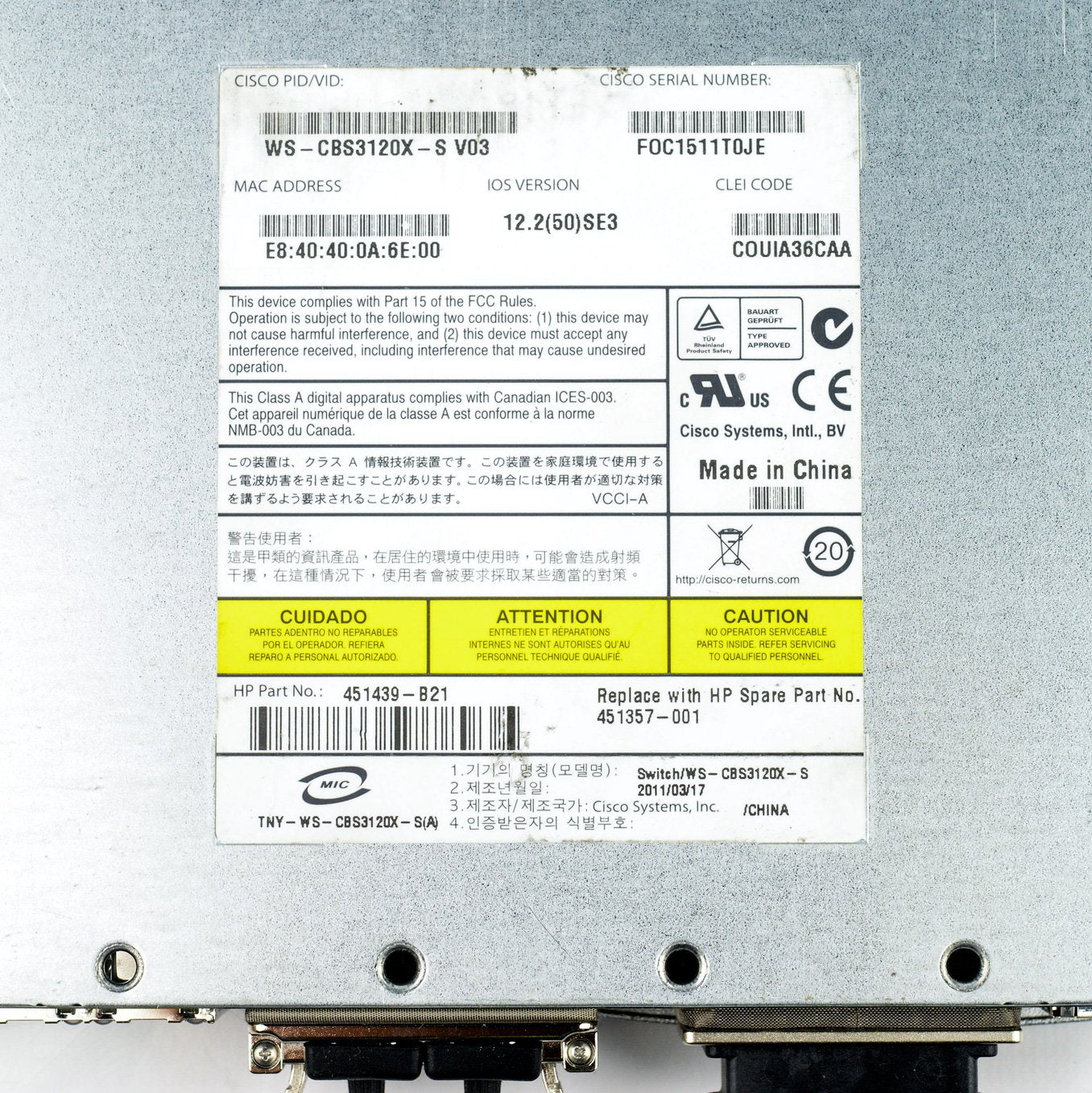 HP Cisco Catalyst 1/10GbE 3120X Blade Switch 451439-B21
