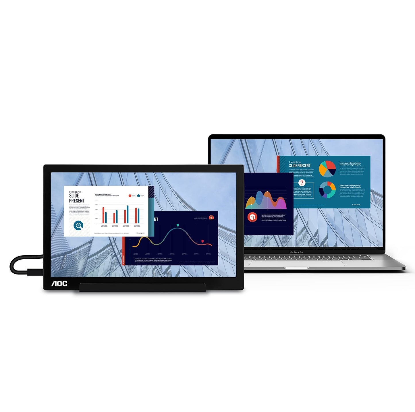 AOC I1601FWUX 15.6" USB-C powered portable monitor, extremely slim, Full HD 1920x1080 IPS, Used Grade B