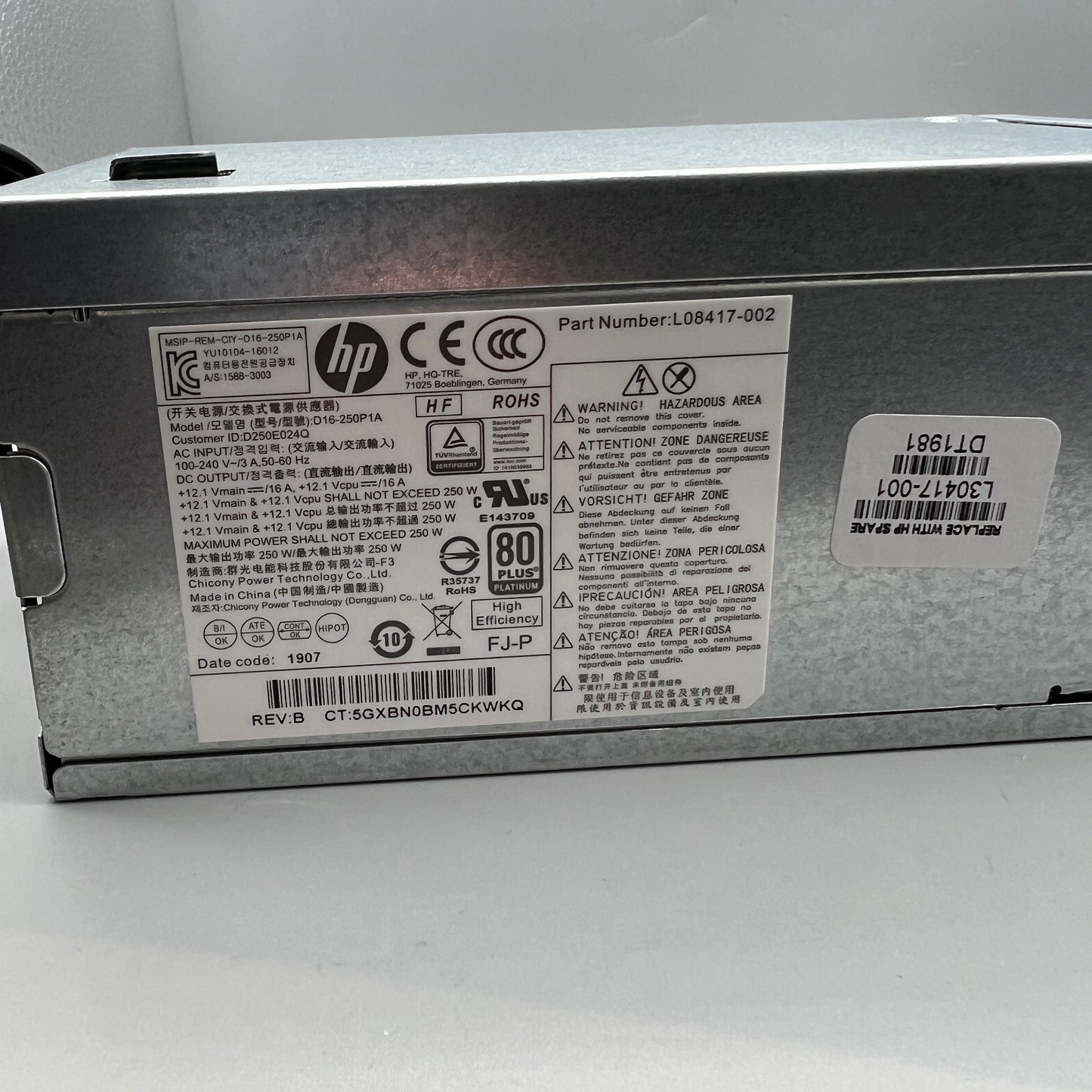 HP L08417-002 ProDesk 400 G4 4-Pin 250W 80 PLUS PLATIUM Desktop Power Supply