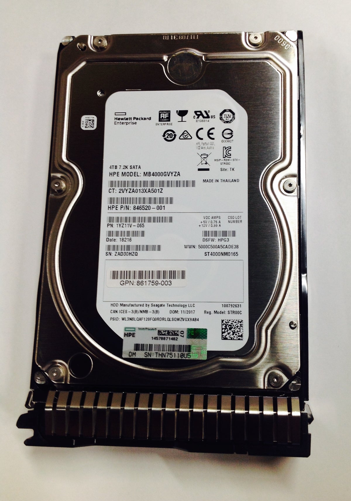 861759-003 846520-001 HPE 4TB 7.2K 6G LFF 3.5" SATA MIDLINE 512E SC HARD DRIVE
