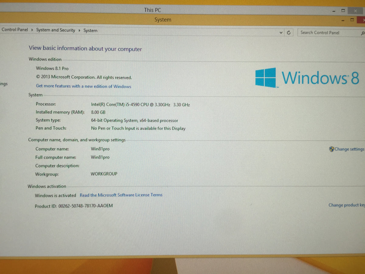 Dell Optiplex 7020 Desktop Intei i5-4590 8GB RAM 500GB HDD Windows Pro 8.1 Used