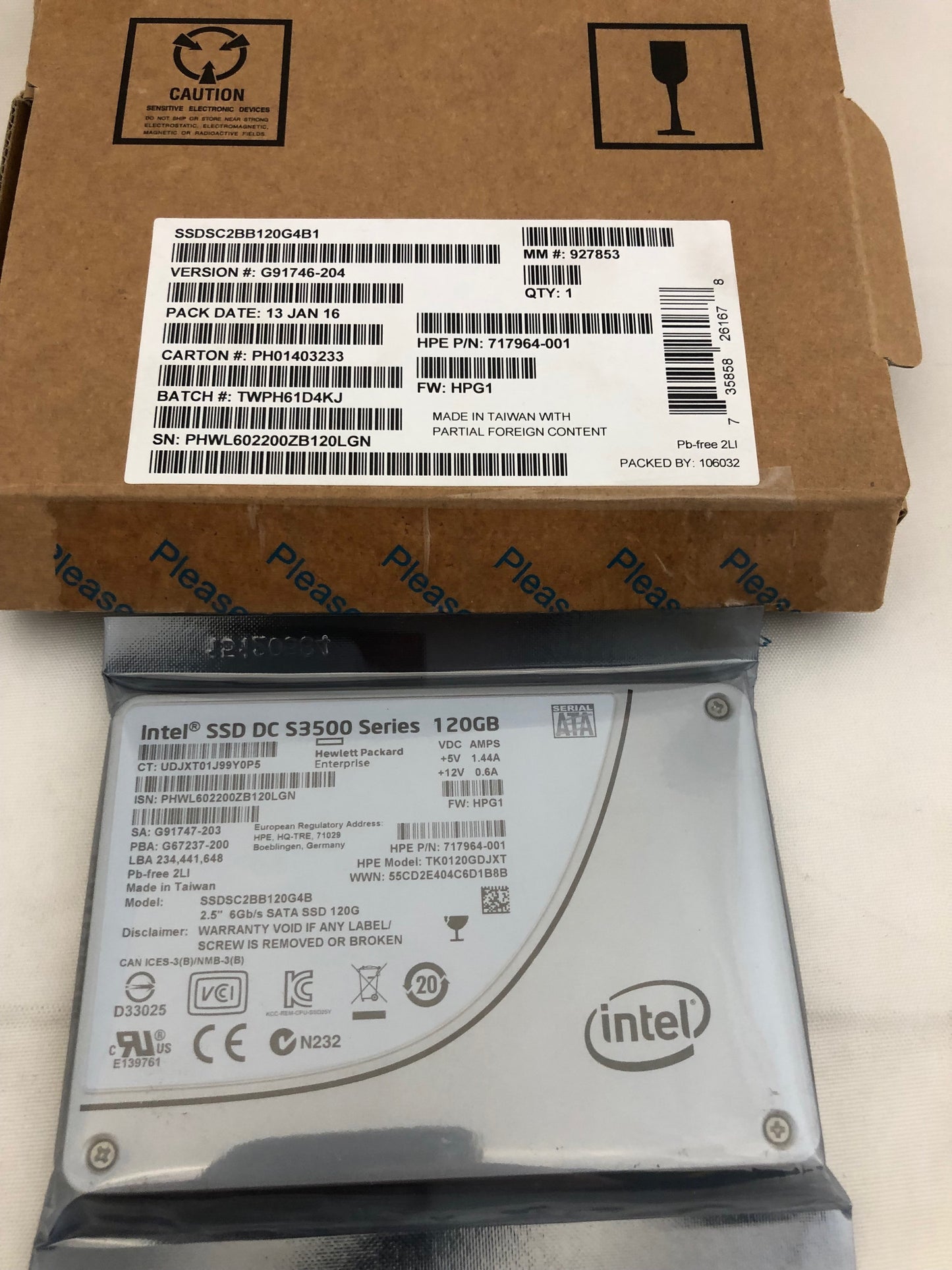 HP 717964-001 HP 120GB 6G SATA VE SFF 2.5IN SC SSD HARD DRIVE
