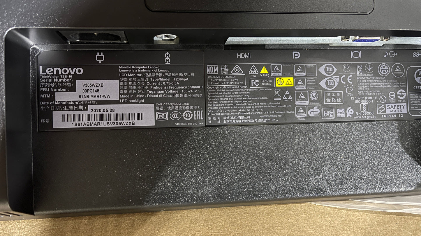 Lenovo T2364PA ThinkVision 23" LED-Lit Monitor Black (61ABMAR1WW) Used Grade B