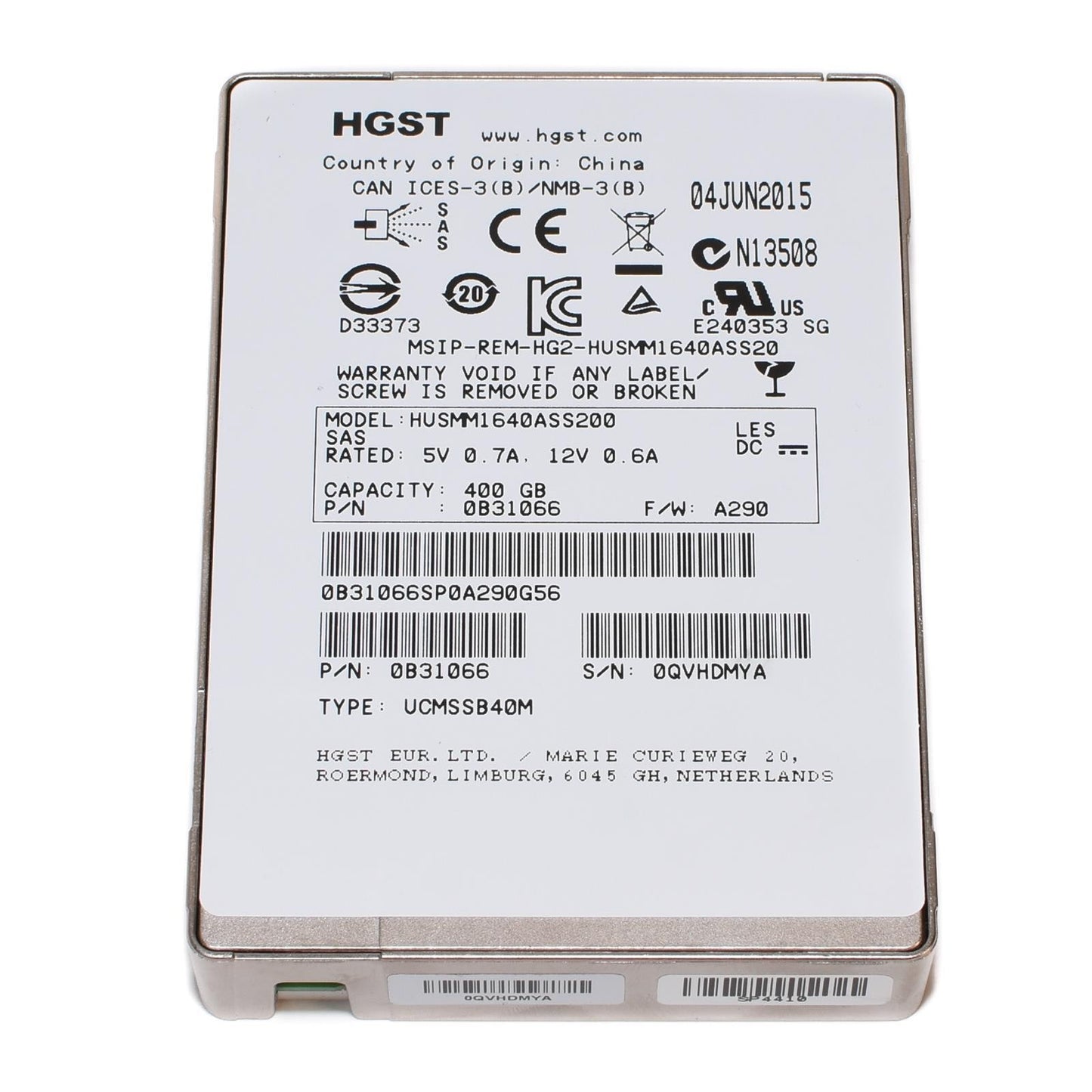 HGST Ultrastar 400GB 2.5-inch SSD 0B31066 HUSMM1640ASS200 New