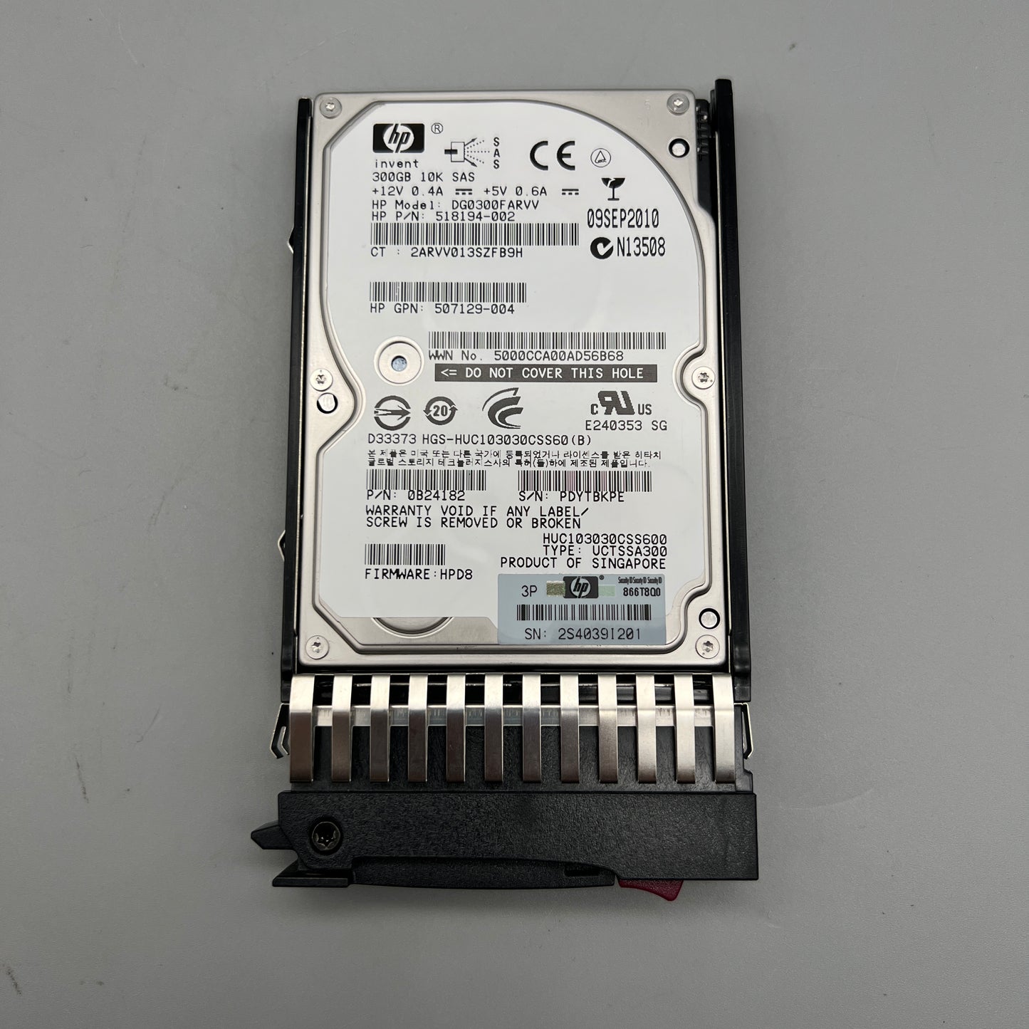 HP 300GB 10K SAS w/tray HOT-PLUG 518194-002 507129-004 DG0300FARVV 507284-001