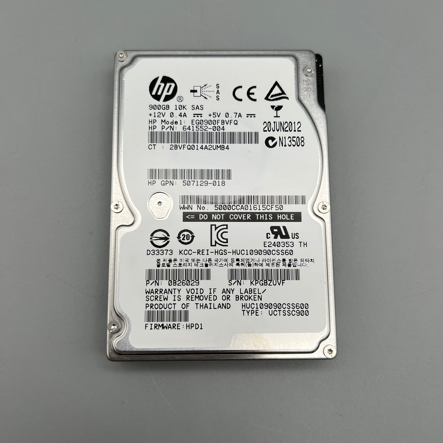 HP 900GB 10K SAS Dual Port SFF No Tray 0B26029 641552-004 507129-018