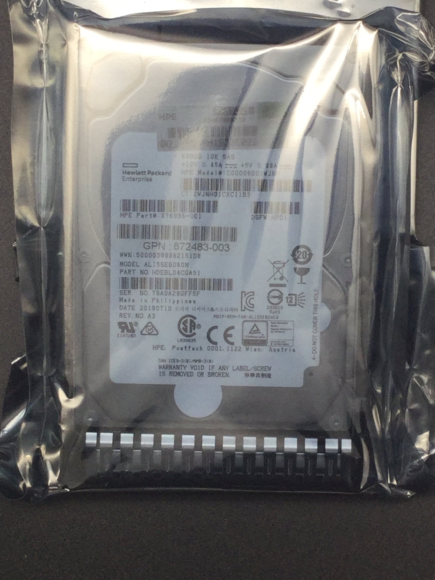 872483-003 HP 600GB SAS 12G 10K rpm 2.5" SFF SC Enterprise Hard Drive
