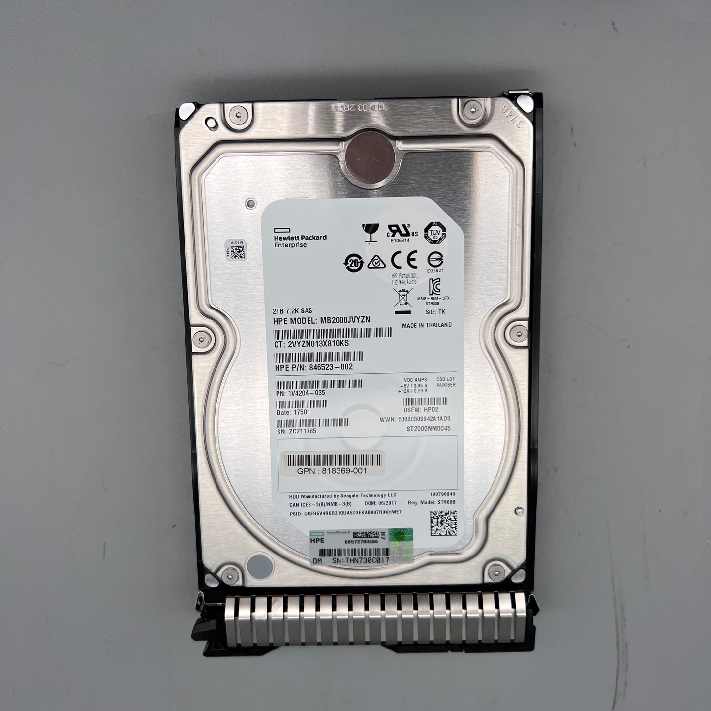 HP 2TB 7.2K 12Gbps SAS 3.5" HDD w/tray G8-G10 818369-001 846523-002 MB2000JVYZN