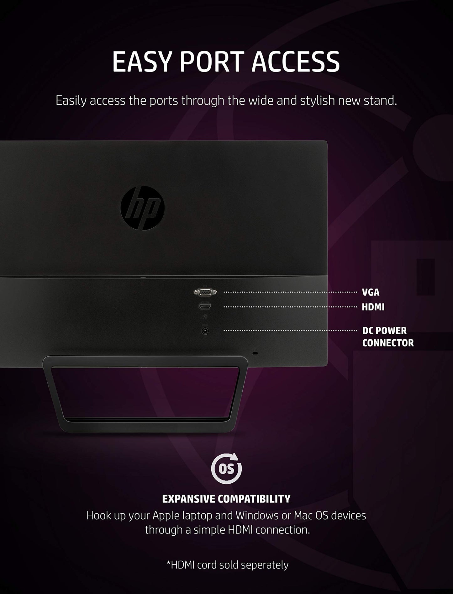 HP Pavilion 22cwa 21.5-Inch Full HD 1080p IPS LED Monitor, Tilt, VGA and HDMI (T4Q59AA) - Black used, Grade A