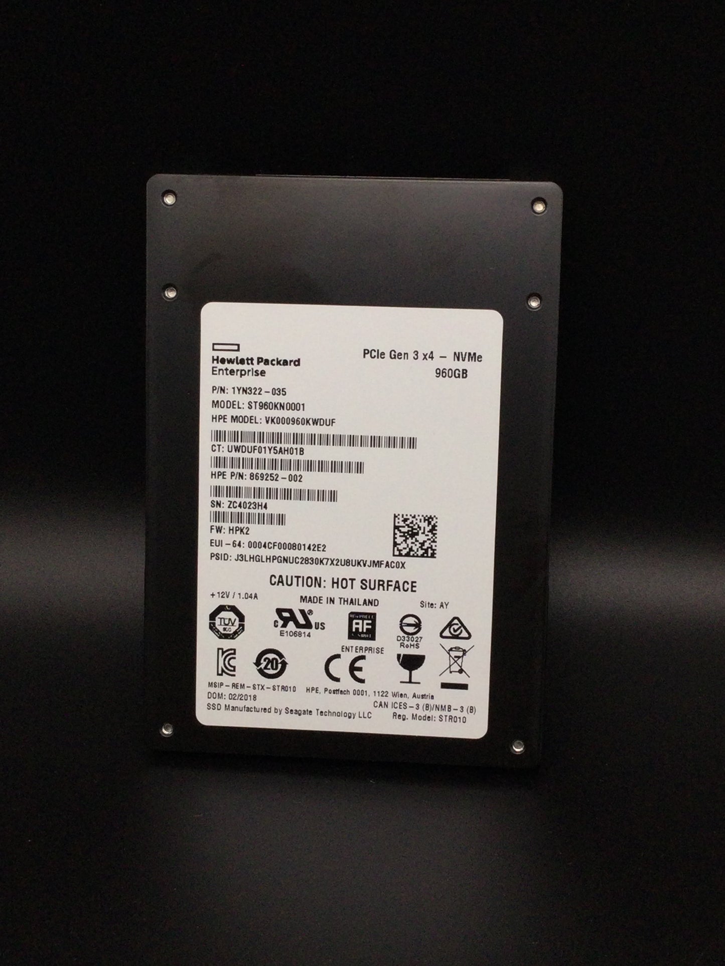 HP 869252-002 ST960KN0001 2.5" 960GB SSD NAND Flash PCIe Express NVMe
