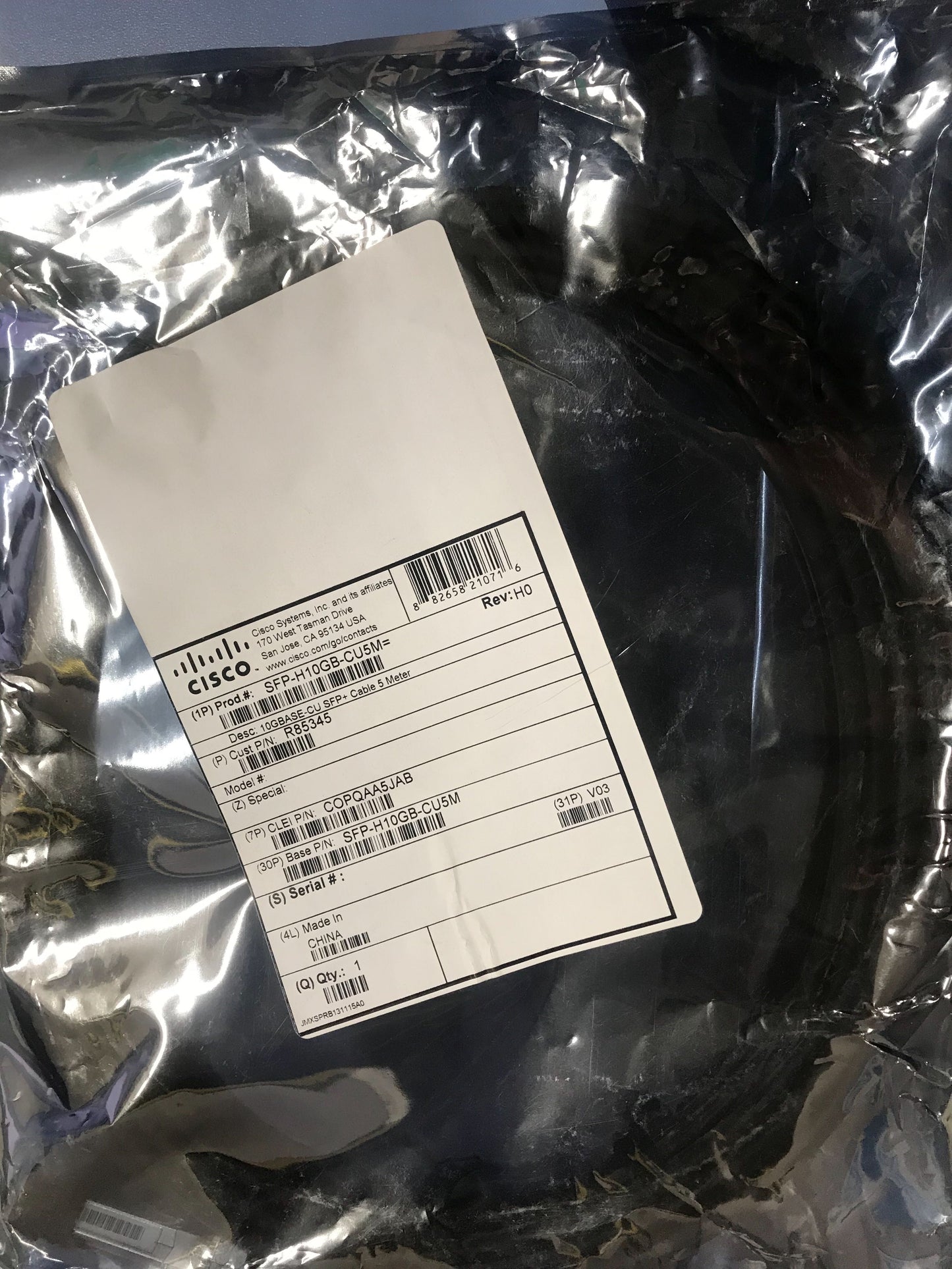 Cisco SFP-H10GB-CU5M= 10GBASE CU SFP Cable 5 Meter