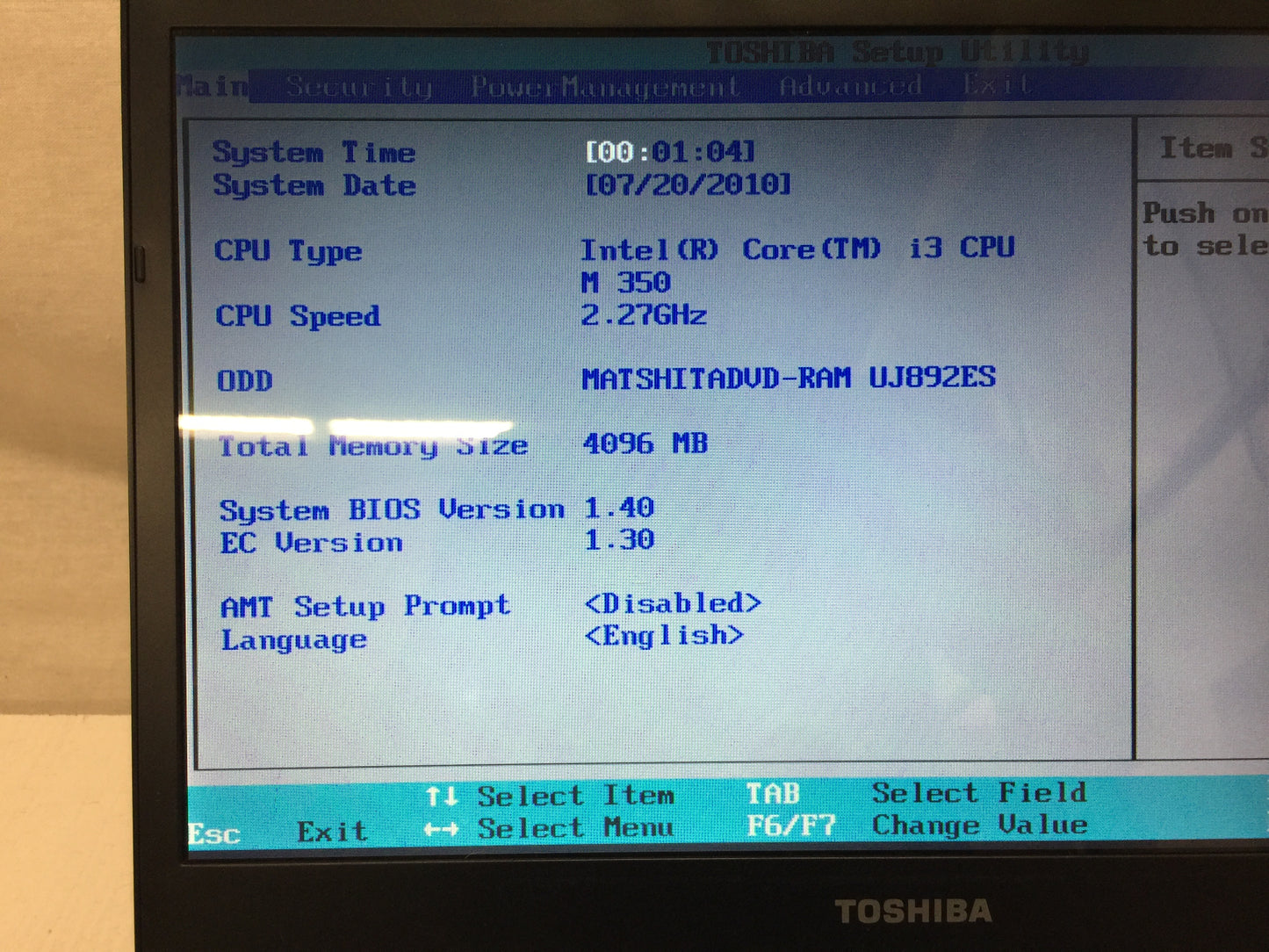Toshiba Portege R700-S1311 13.3 display Intel i3-350M 4GB DDR3 NO HDD For Parts