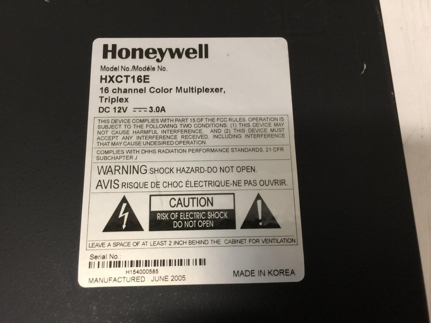 HONEYWELL HXCT16E 16 CHANNEL COLOR MULTIPLEXER TRIPLEX Used