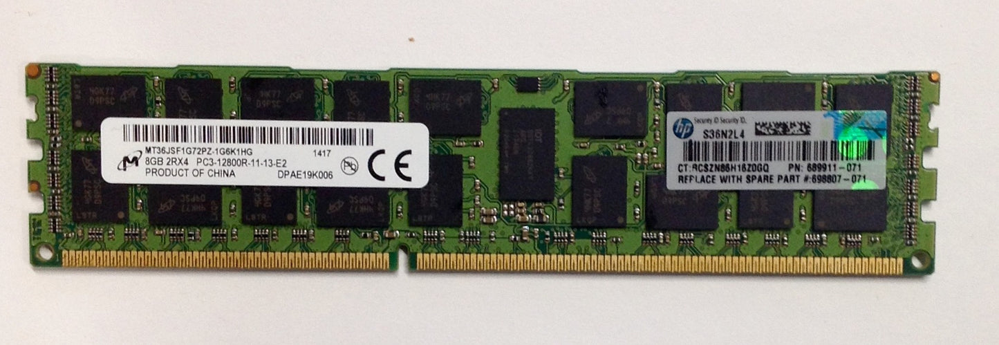 Micron 8GB 2RX4 PC3-12800R-11-13-E2 Server Memory MT36JSF1G72PZ-1G6K1FG