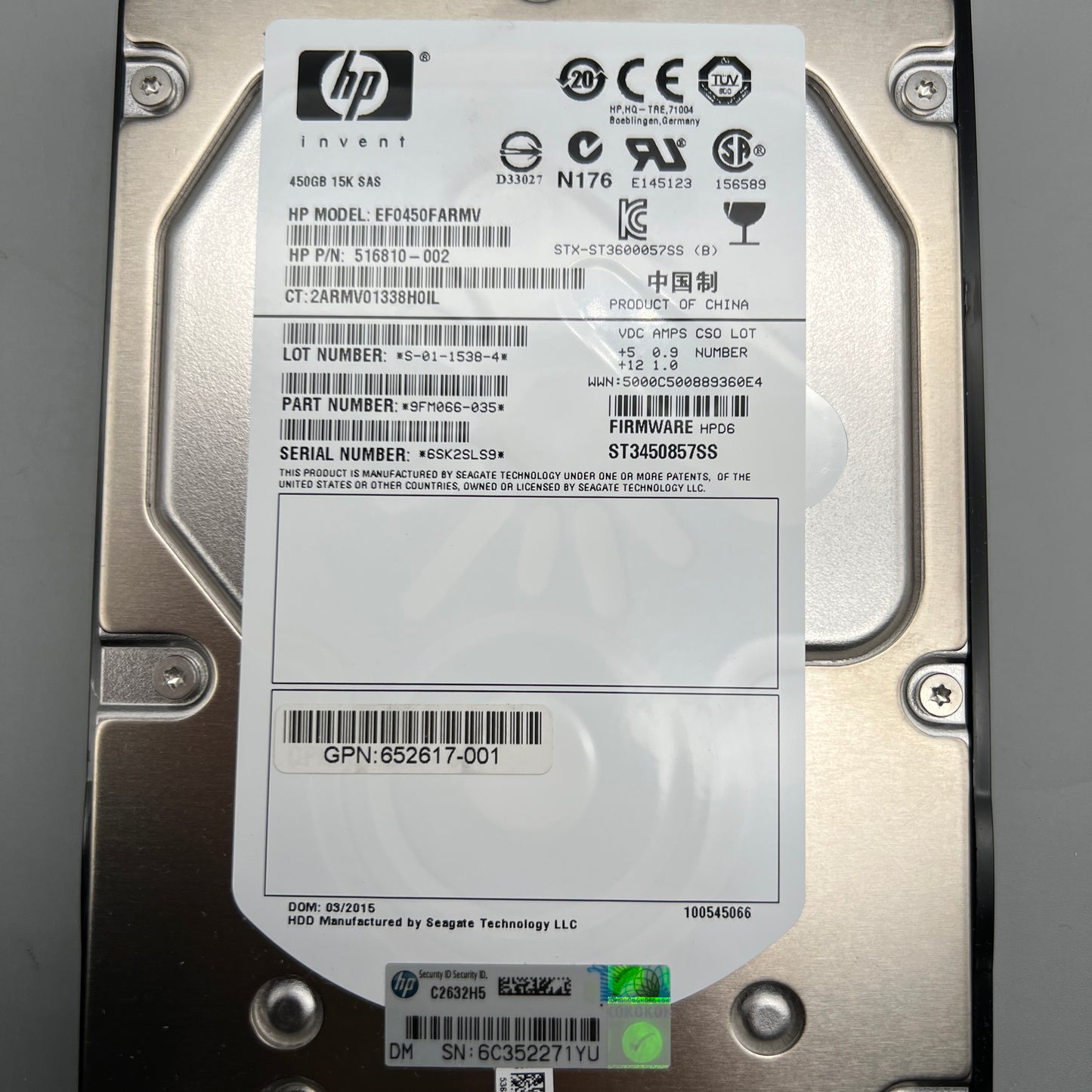 HP 450GB 15K SAS 3.5" With Tray Hot-Plug Dual Port 652617-001 516810-002 653951