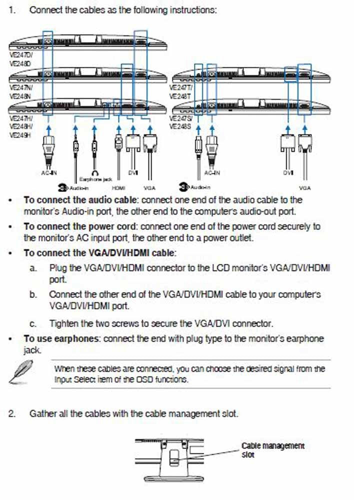 ASUS VE247H 23.6" Monitor Full HD HDMI DVI-D VGA Used grade A
