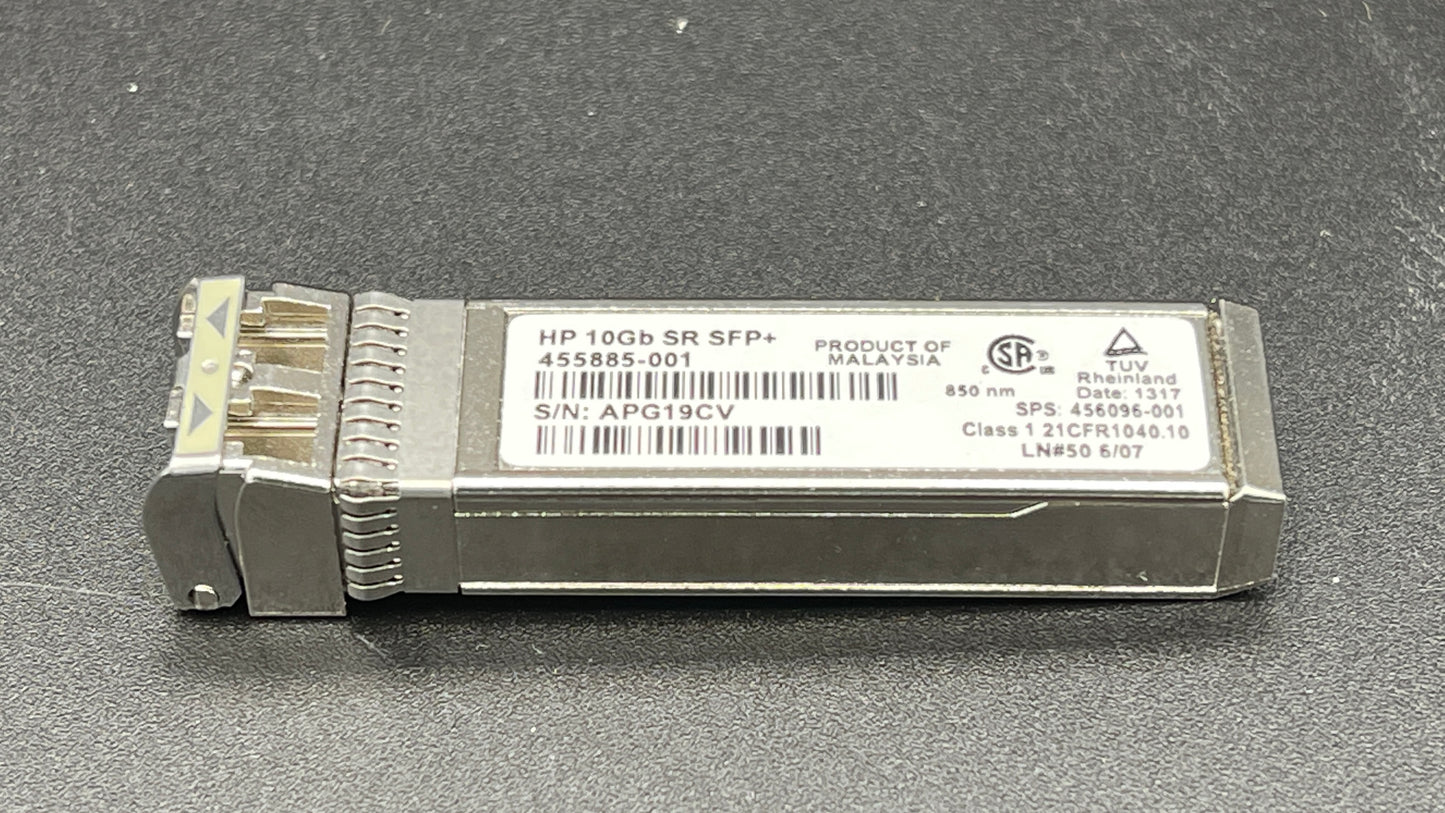 HP 455885-001 10GB SR SFP+ Optical Gigabit Ethernet Transceiver used