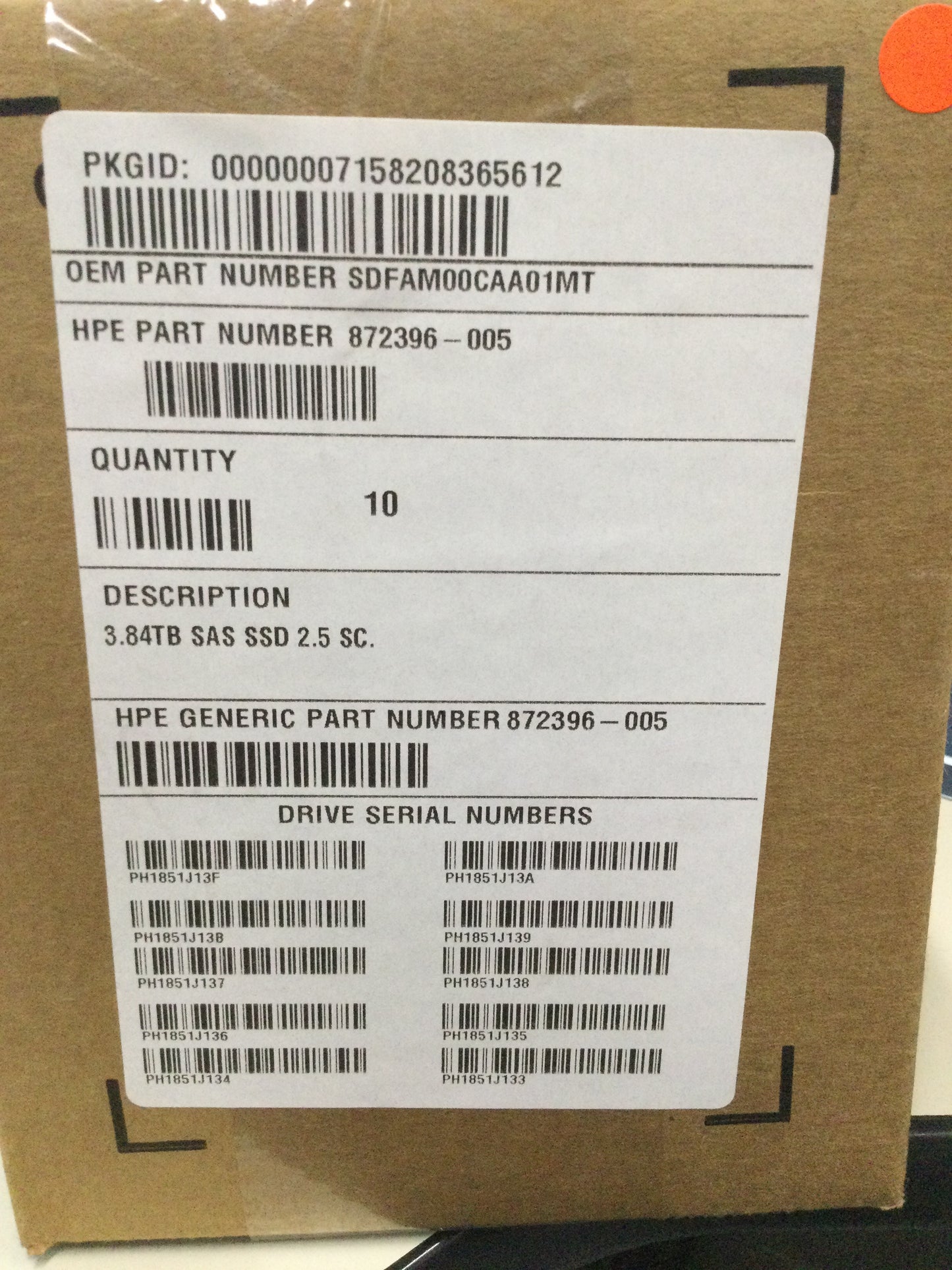 HP 872396-005 3.84TB 12G SAS SC SFF RI SSD 872434-001 ZERO HOURS,New Bulk