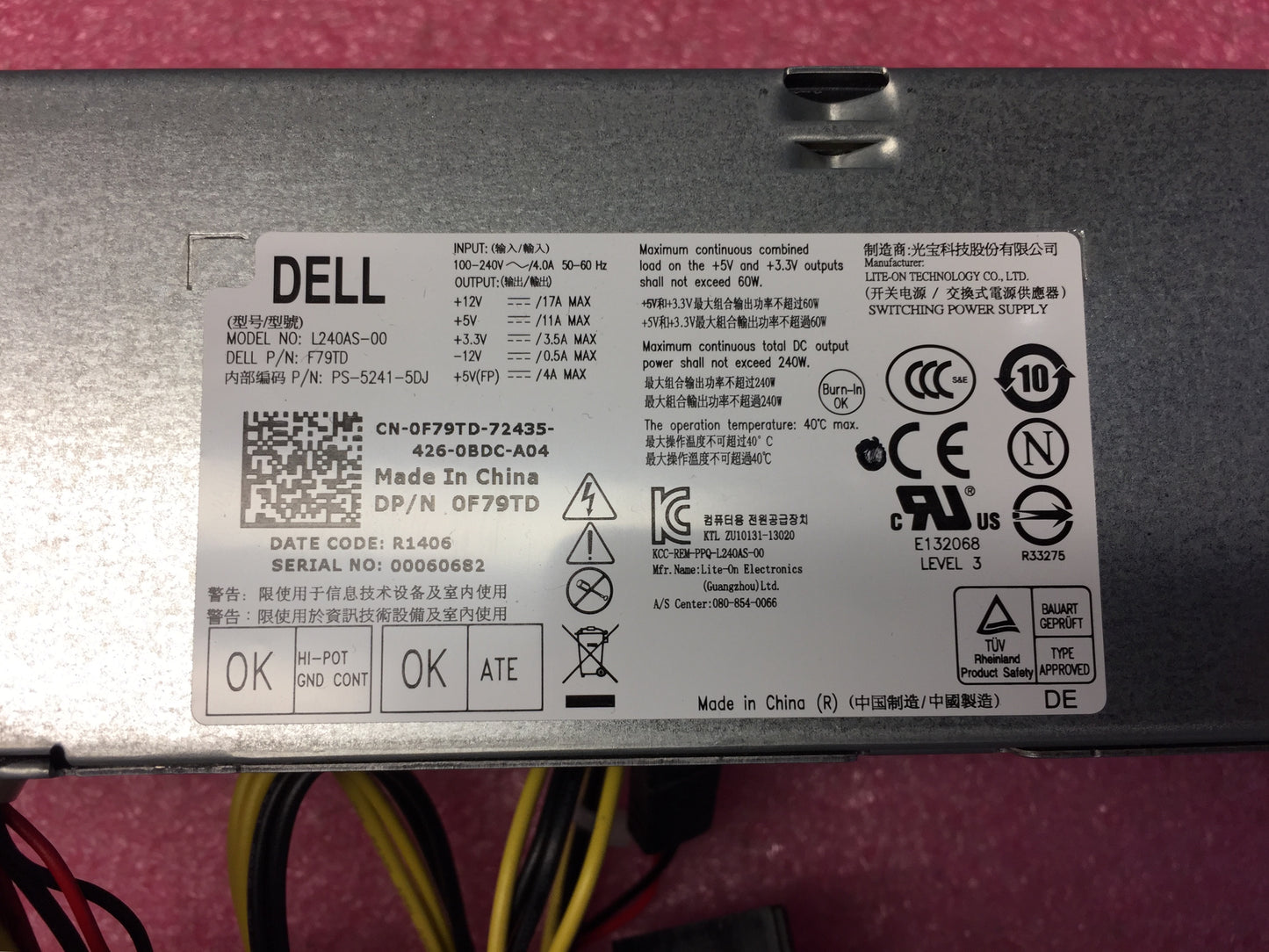 Dell OptiPlex SFF 390 790 990 3010 7010 240W Power Supply F79TD 0F79TD Used
