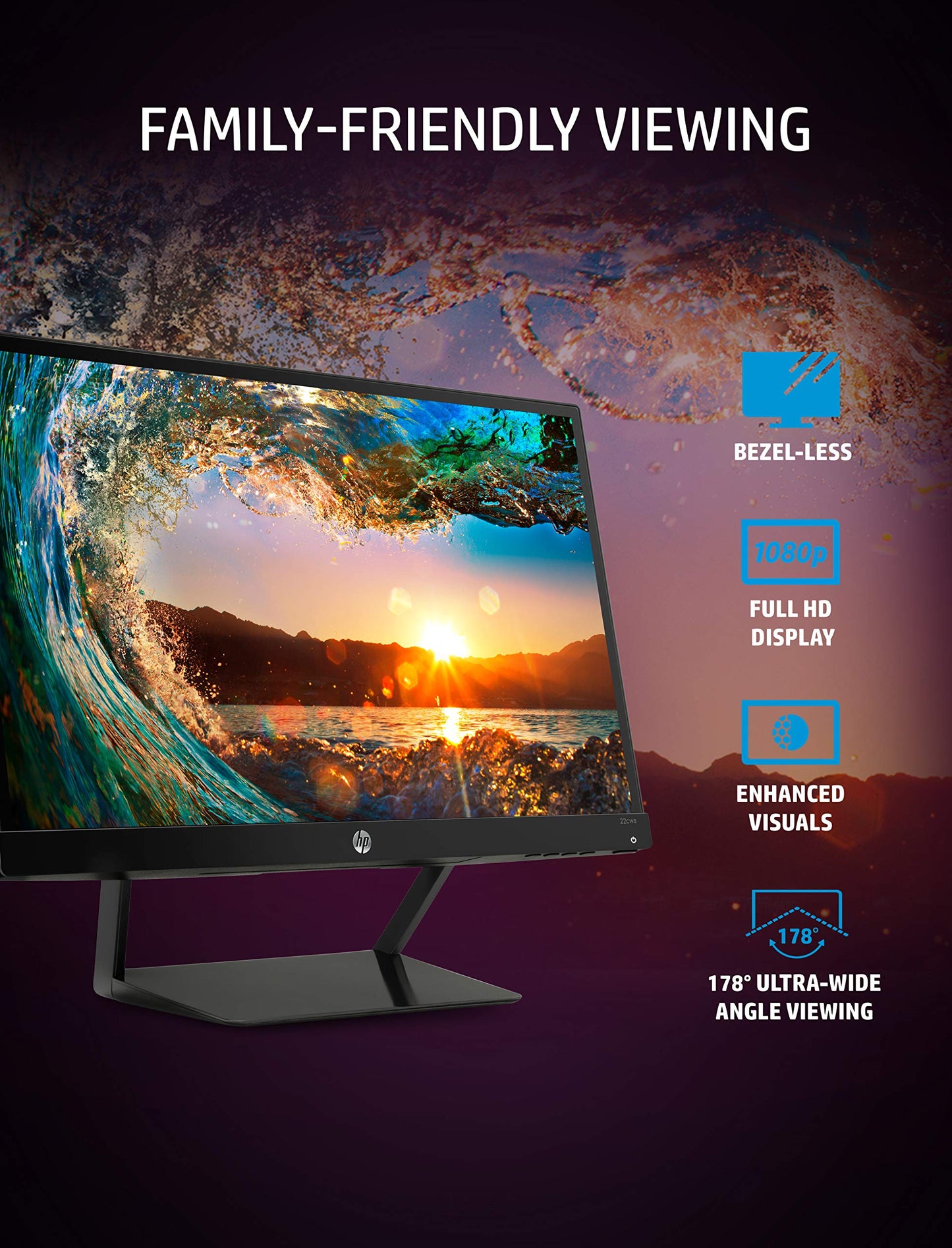 HP Pavilion 22cwa 21.5-Inch Full HD 1080p IPS LED Monitor, Tilt, VGA and HDMI (T4Q59AA) - Black used, Grade A