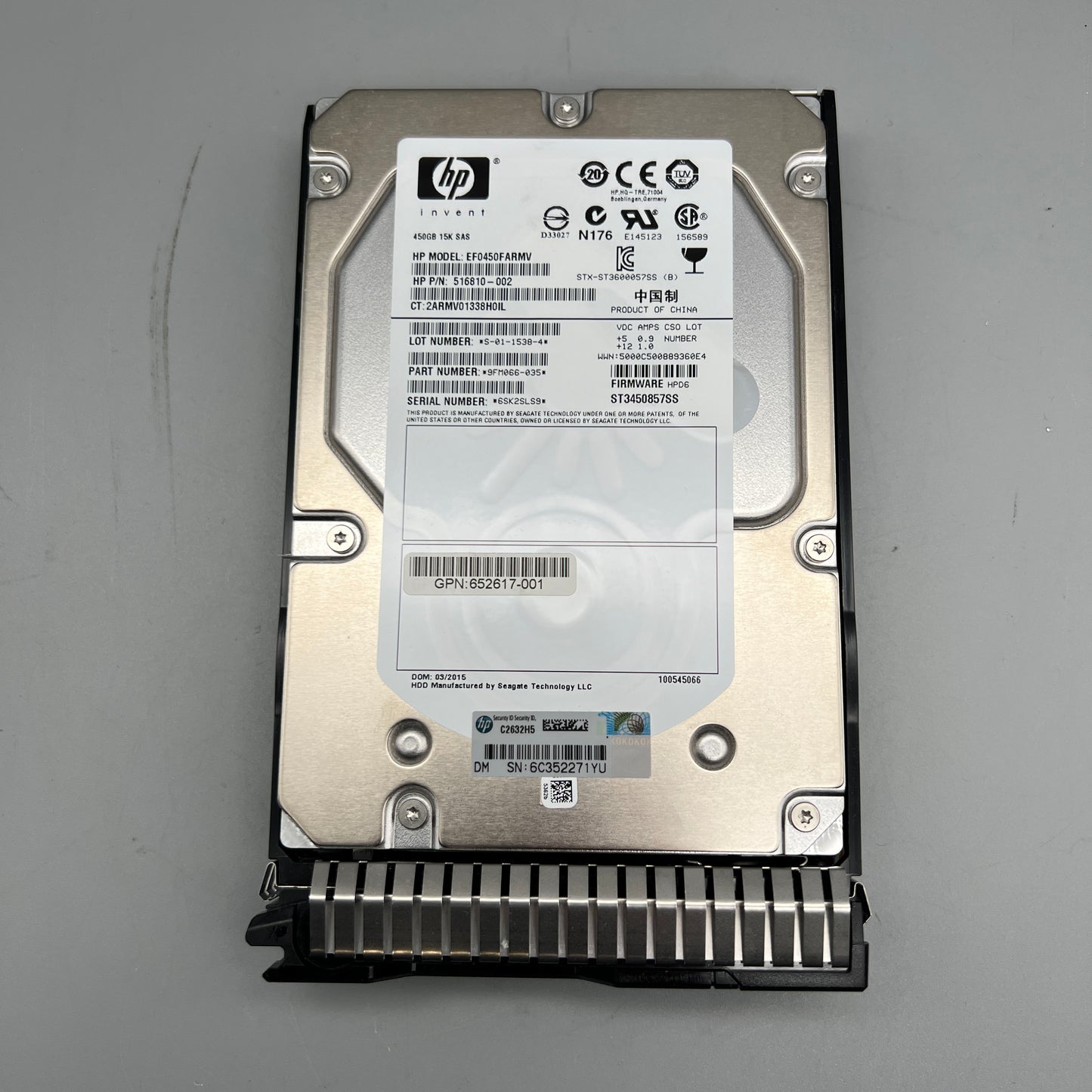 HP 450GB 15K SAS 3.5" With Tray Hot-Plug Dual Port 652617-001 516810-002 653951