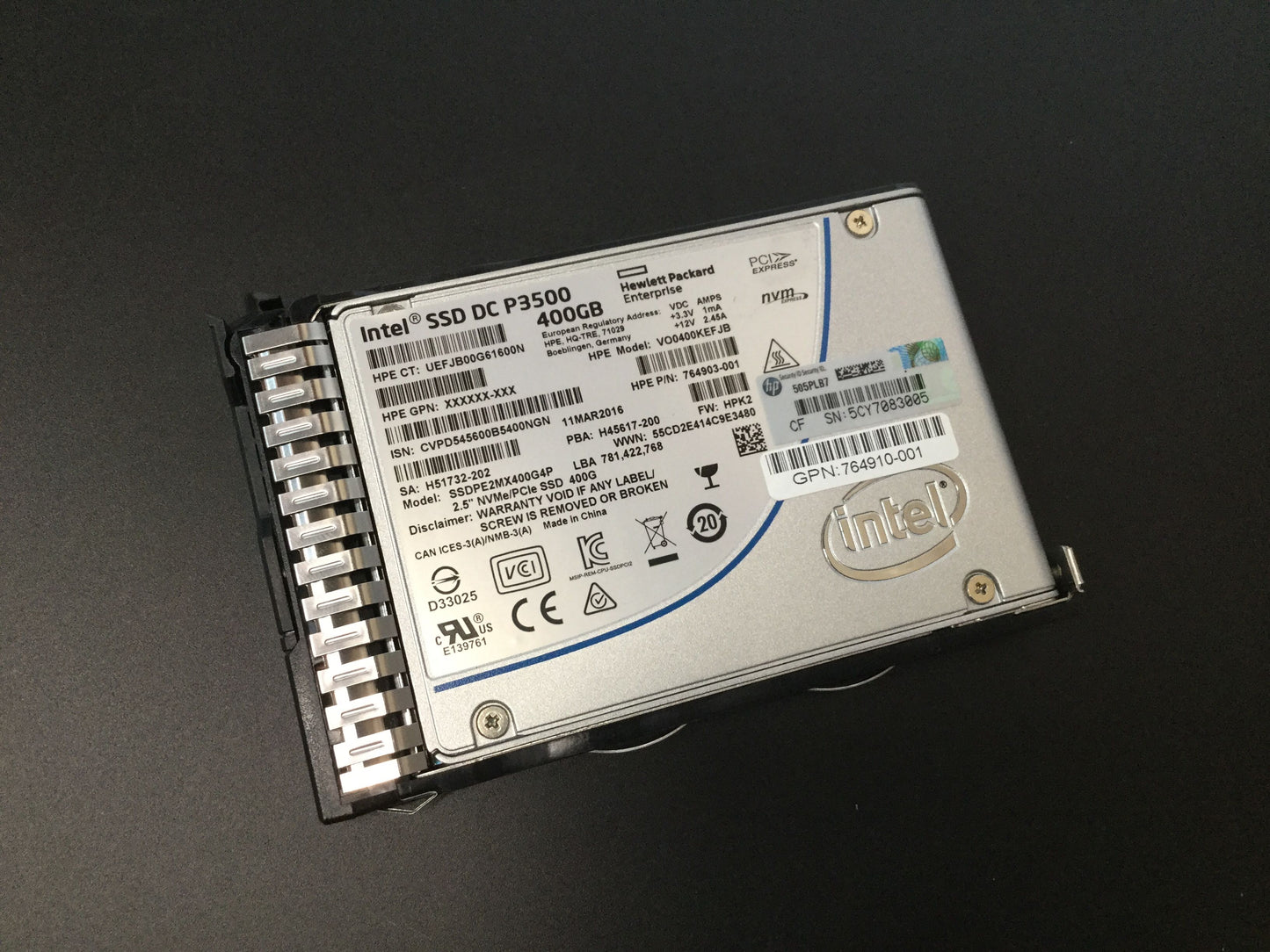 HP 764910-001 Intel SSD DC P3500 Series DBLK 400GB NVMe SC2-Int 764903-001