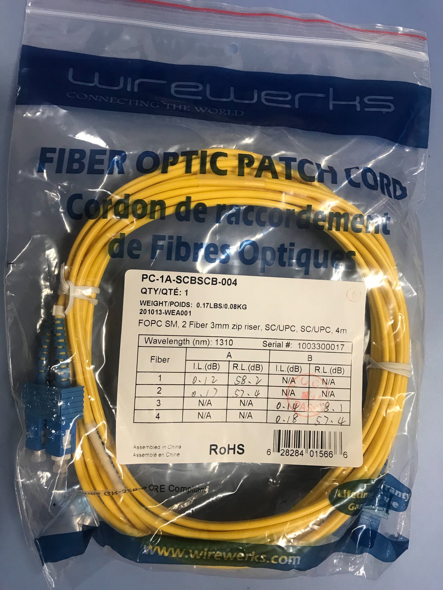 FOPC SM, Fiber 3mm zip riser, SC/UPC, SC/UPC, 4m