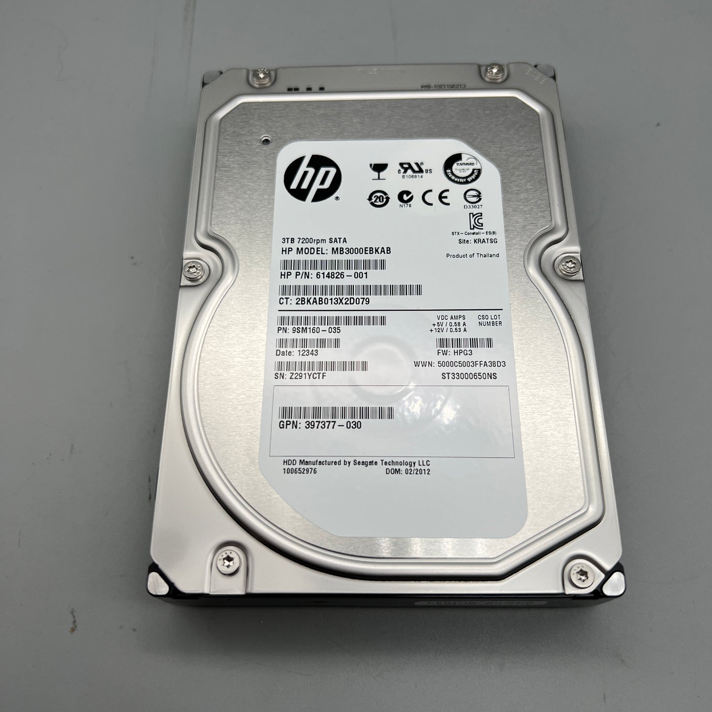 HP 3TB 7.2K SATA HDD Server Grade For ProLiant 614826-001 657587-001 MB3000EBKAB