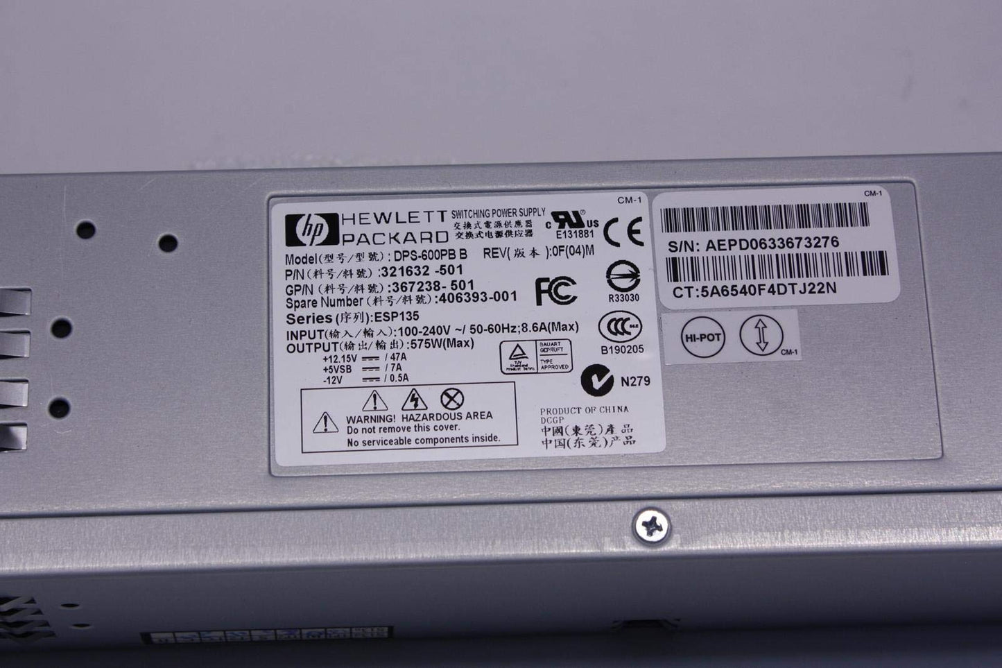 HP Compaq 338022-001 DL380 ESP135 Hot-Swap 575w Power Supply DPS-600PB B