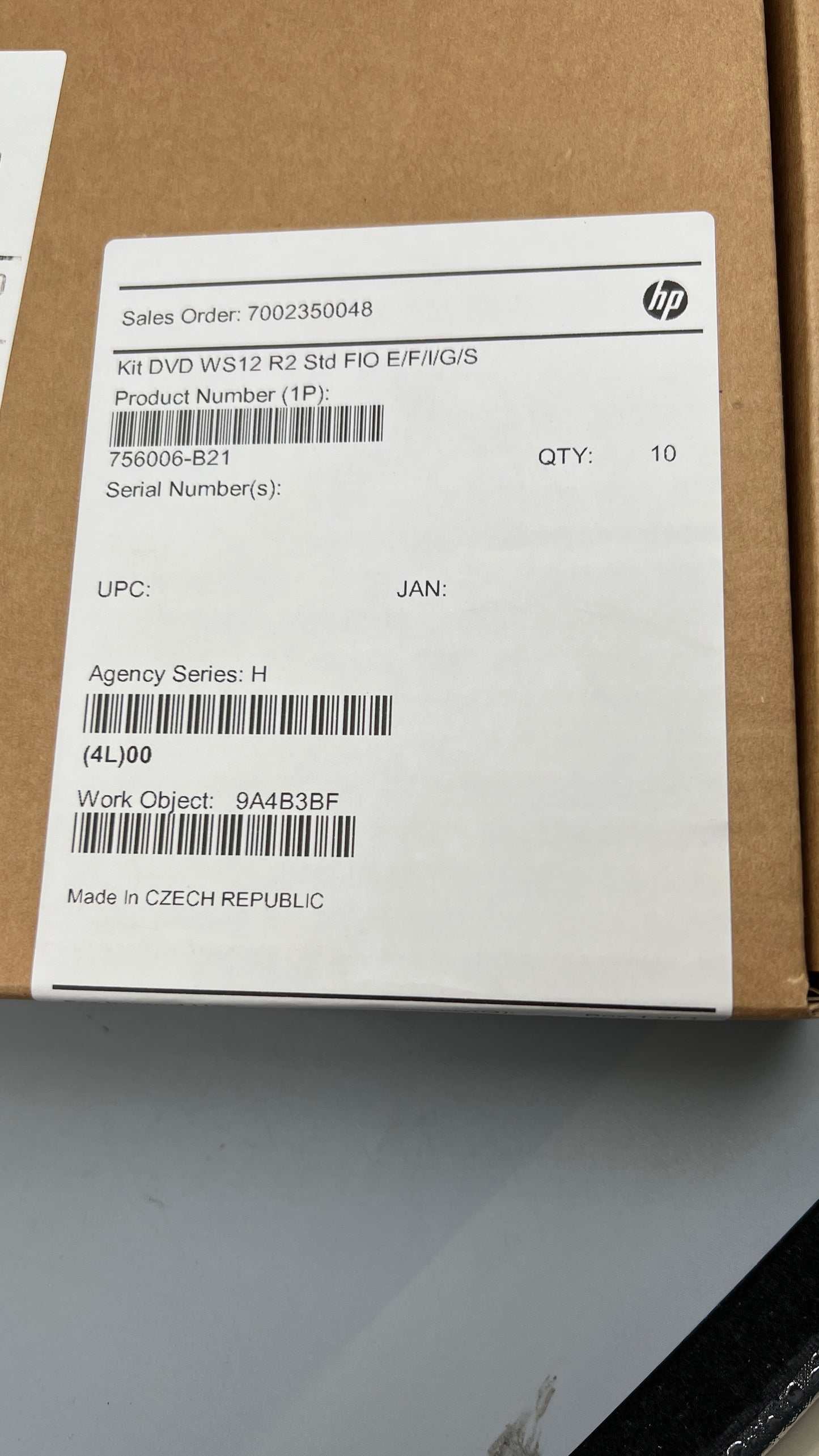 HP kit DVD WS12 R2 Std FIO E/F/I/G/S PN#756006-B21