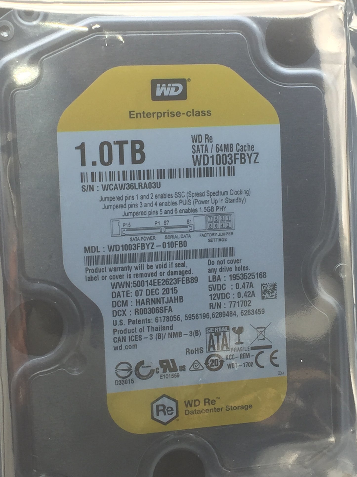 WD RE4 1TB 7200 RPM 64MB Cache SATA 3.0Gb/s 3.5" Enterprise HDD Zero Hours
